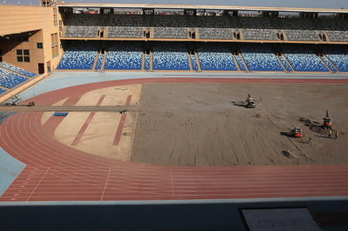 Construction workers are seen at work at the Marrakesh Stadium in the Moroccan capital on December 5.jpg