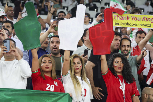 Iran supporters cheer prior to their FIFA World Cup 2022 group B match between Iran and USA at Al Th.jpg