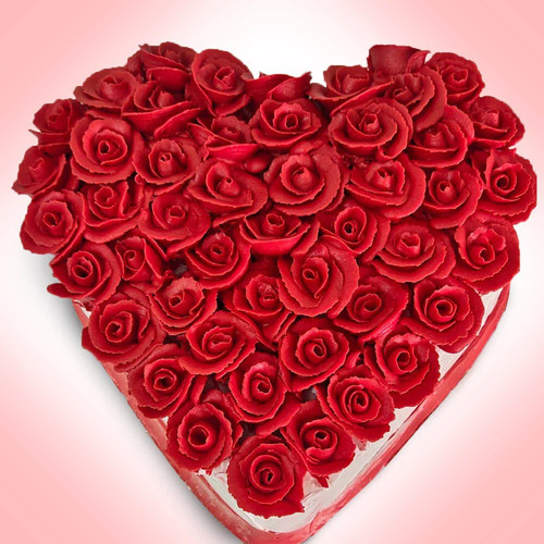 Blooming Affection: Heart Shaped Red Rose Fondant Cake.jpg