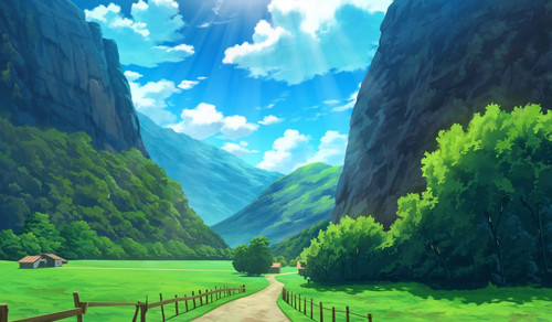Beautiful Rural Village Mountain Nature Anime Wallpaper for Wall.jpg