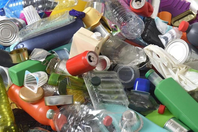 Mixed packaging waste collected for recycling