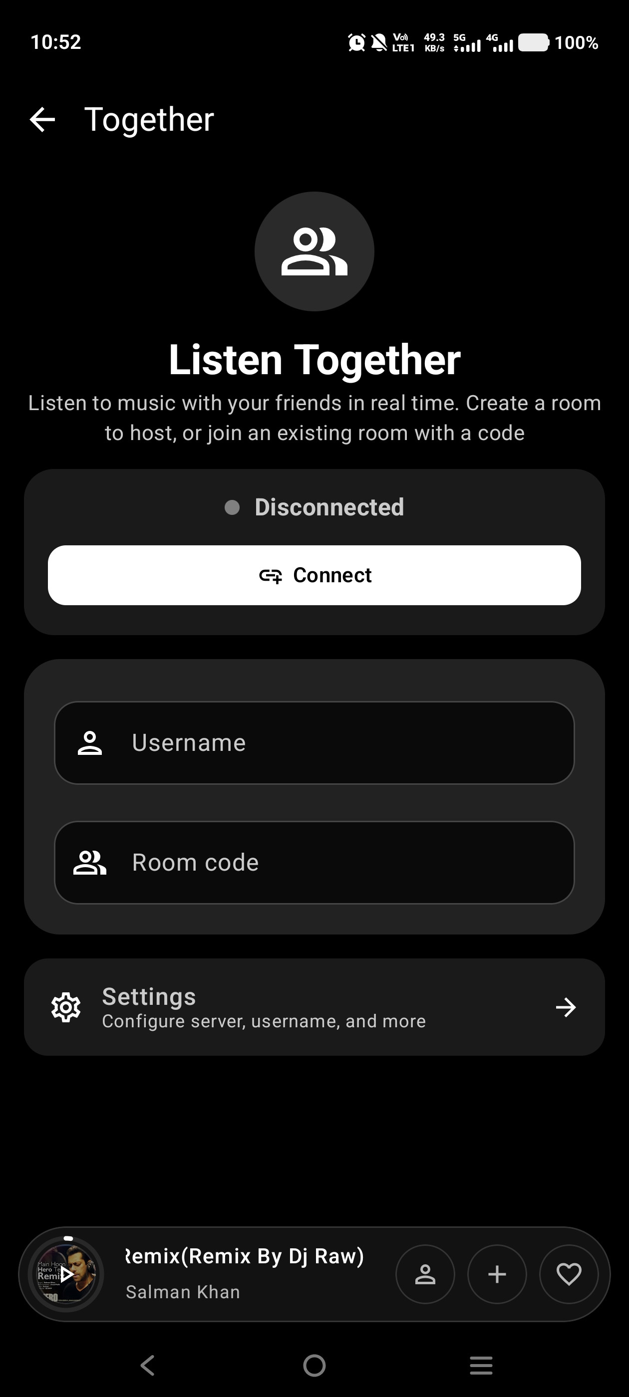 MG Music listen together screen