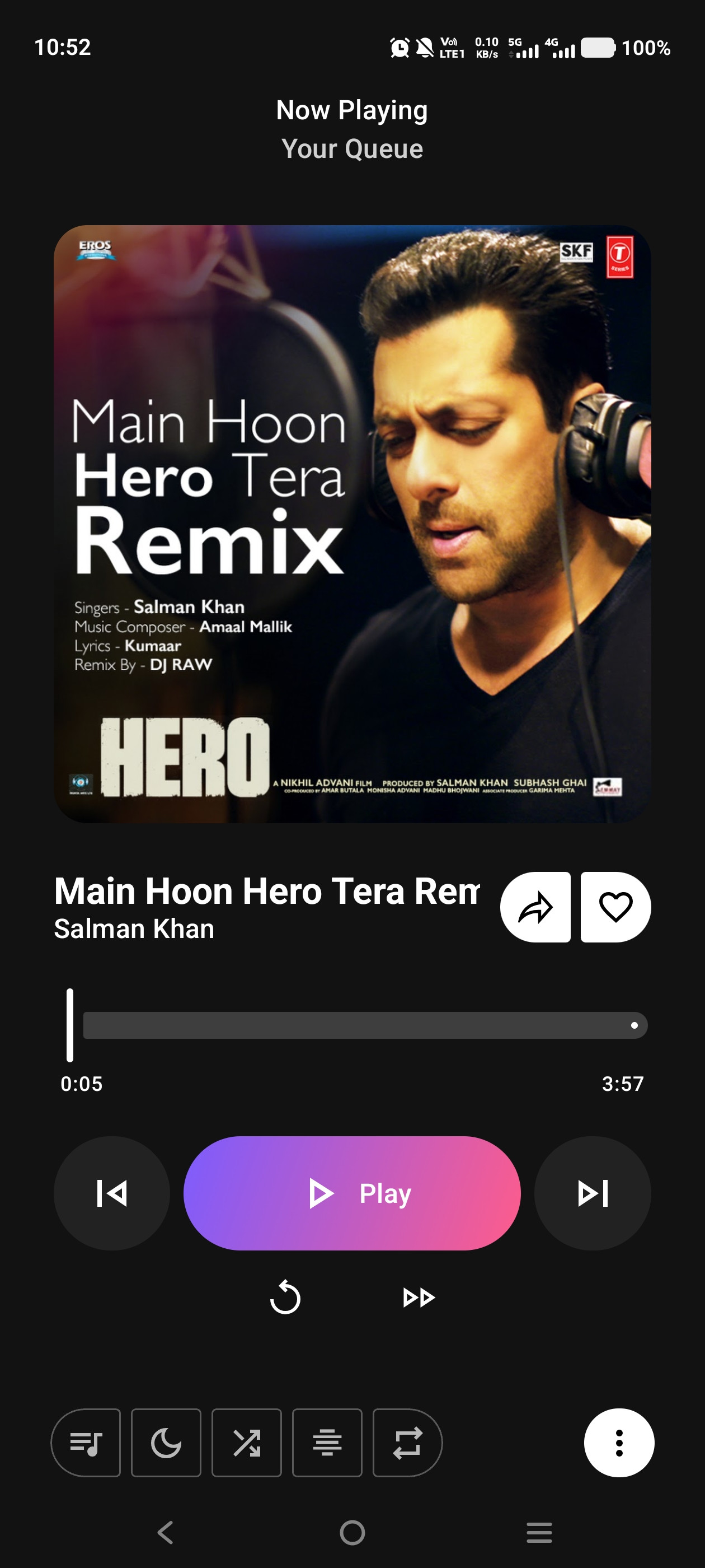 MG Music now playing screen