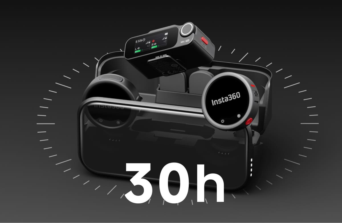 Bộ sản phẩm Insta360 Mic Pro bao gồm bộ thu, hai bộ phát và hộp sạc tiện lợi.