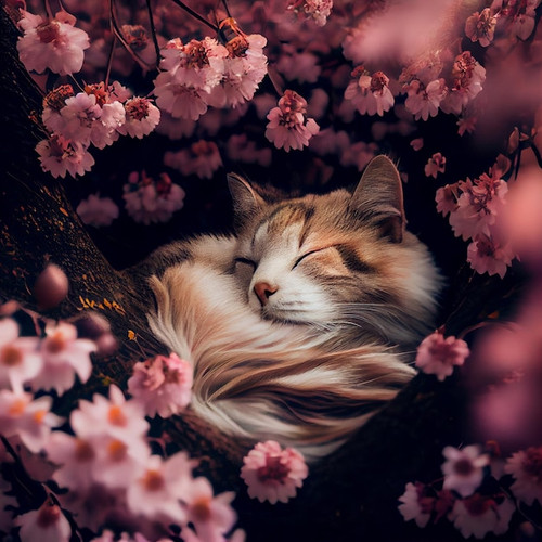 cute cat sleeping sakura tree cherry blossom branch kitten illustration 691560 7608.jpg