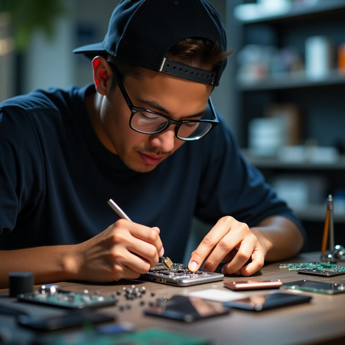 Flux Dev A bespectacled smartphone technician with a focused e 0.jpg