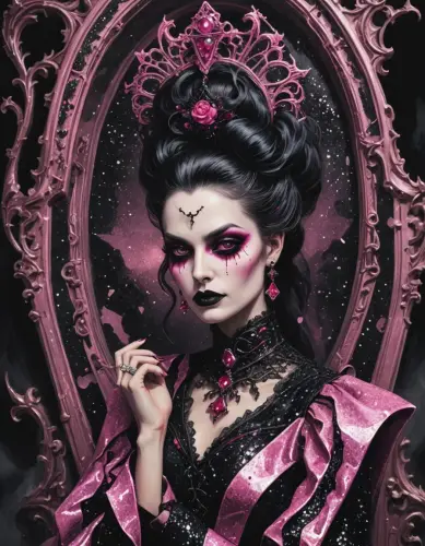 paris glam fashion dark glitter pink and black gothic vampire coffin.webp
