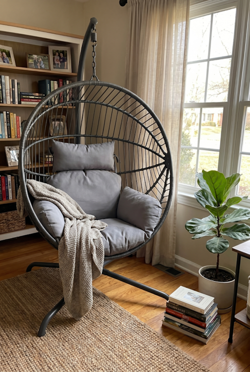 Grey hanging egg chair from DHS for cocoon-style seating.png