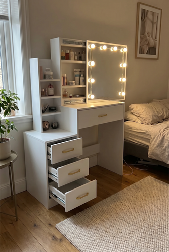 Dressing table with mirror and lights for hidden makeup space.png