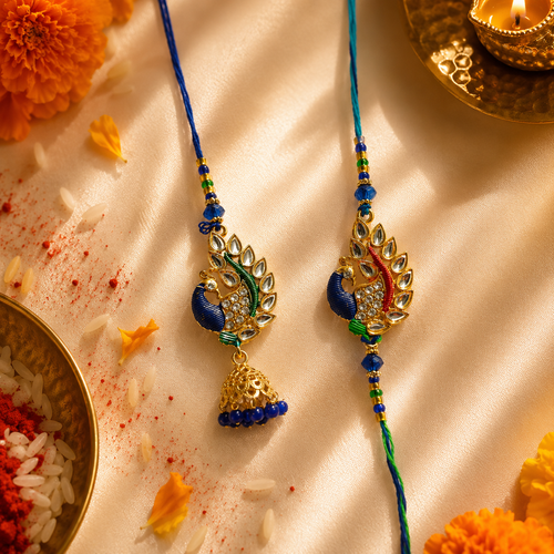 Premium Peacock Brass Bhaiya Bhabhi Rakhi