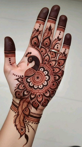 Elegant Peacock Arabic Mehndi Design for Eid Simple Yet Stunning Hand Art 🦚🌙