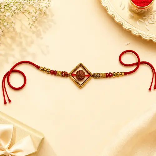 3 premium rudraksha diamond shape rakhi for brother with red original imahmtjnze3rm2vv.webp