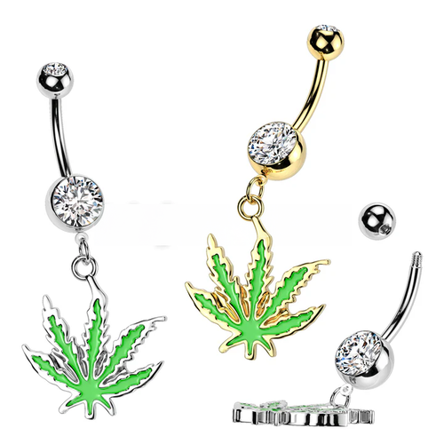 316L Surgical Steel 316L Surgical Steel Pot Leaf Dangle Belly Button Ring.png