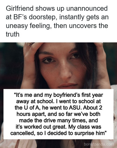girlfriend drove surprise boyfriend worried cheating.jpg
