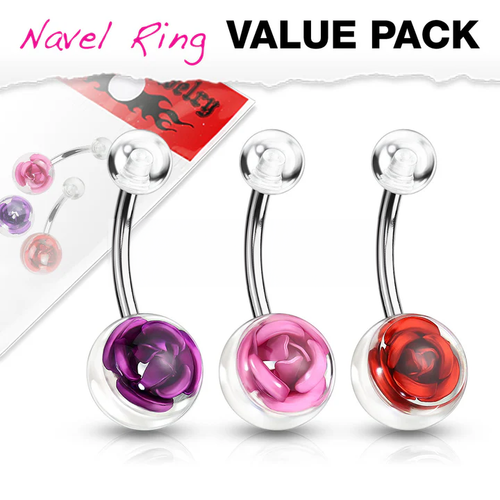 Color 316L Surgical Steel Navel Ring with Metal Rose Embedded in Clear Acrylic Ball.png