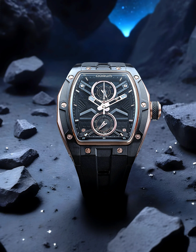 Qorum Equinox Men’s Multi-Function Skeleton Watch - Black Dial, Rose Gold Detailing, Black Silicon s.png