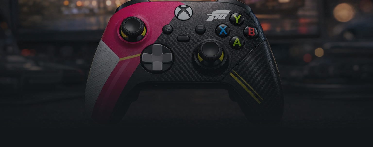 FH6 limited edition Xbox controller with Forza Horizon 6 branding on a gaming desk