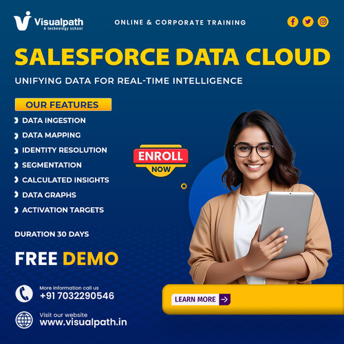 Visualpath offers Salesforce Data Cloud Online Training with hands-on learning designed for both beginners and professionals. Our Salesforce Data Cloud Course covers customer data management, analytics concepts, and real-time project experience. Join Salesforce Data Cloud Classes with flexible schedules, live online sessions, and corporate training support for individuals and teams. Free Demo available | Call +91-7032290546.

Website: https://www.visualpath.in/salesforce-data-cloud-training.html 
WhatsApp: https://wa.me/c/917032290546
Visit Blog: https://visualpathblogs.com/category/salesforce-data-cloud/