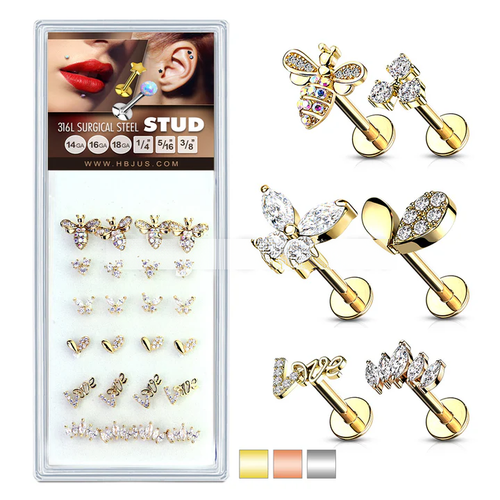Fancy Styles with CZs 316L Surgical Steel Internally Threaded Labrets, Monroe, and Cartilage Studs.png