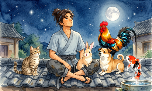 虾然坐房顶 仰望星空 五兽相伴.png