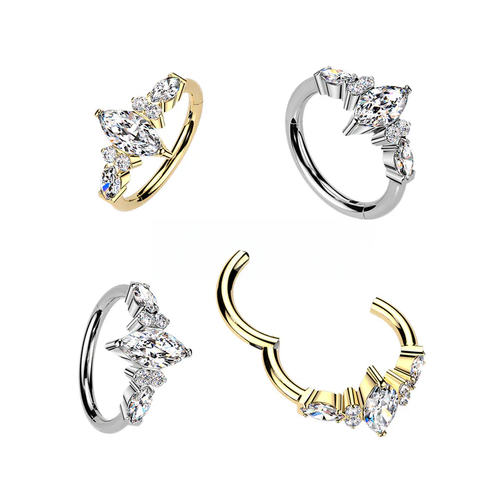 Titanium Hinged Segment Hoop Ring With Outward Facing Marquise CZ Center and Sides.png