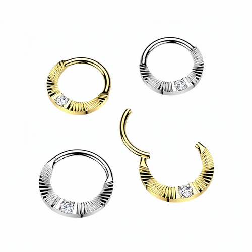 Titanium Hinged Segment Hoop Ring With Diamond Cuts & Round CZ Center.png