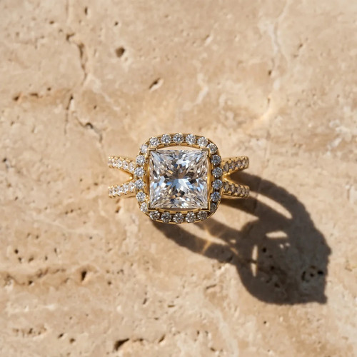 Yellow Gold Princess Cut Diamond Halo Ring.jpg