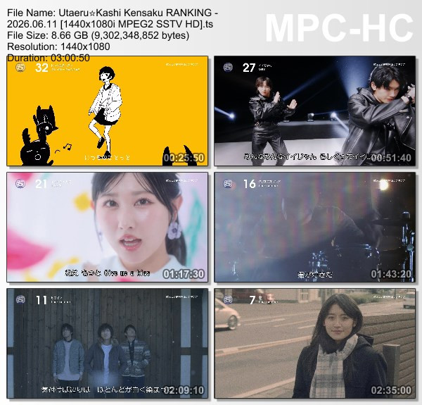 歌える☆歌詞検索ランキング (SSTV HD 2026.06.11)