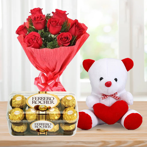 Romantic Trio: 8 Red Roses, Ferrero Rocher 16-Piece Box, and Teddy Bear.png