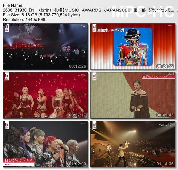 MUSIC AWARDS JAPAN 2026 第一部 グランドセレモニー生中継 (NHKG 2026.06.13)