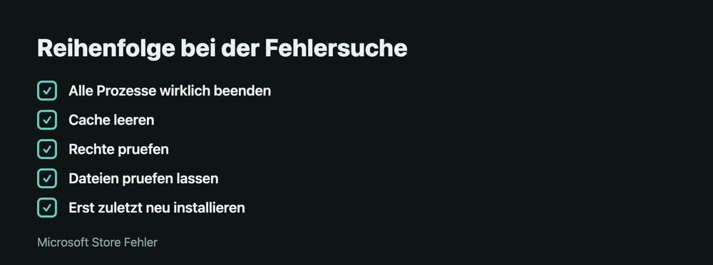 Reihenfolge bei der Fehlersuche zu Microsoft Store Fehler 0x800706be: Schritt für Schritt
