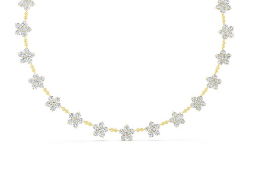 Yellow Gold Round Diamond Floral Station Necklace with Diamond Accents.jpg