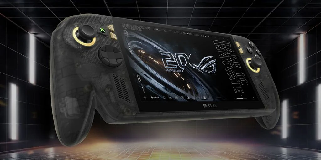 A black gaming device with a screen