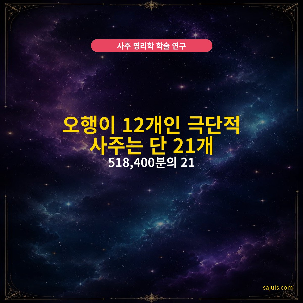 오행이 12개인 극단적 사주는 단 21개 — 518,400분의 21