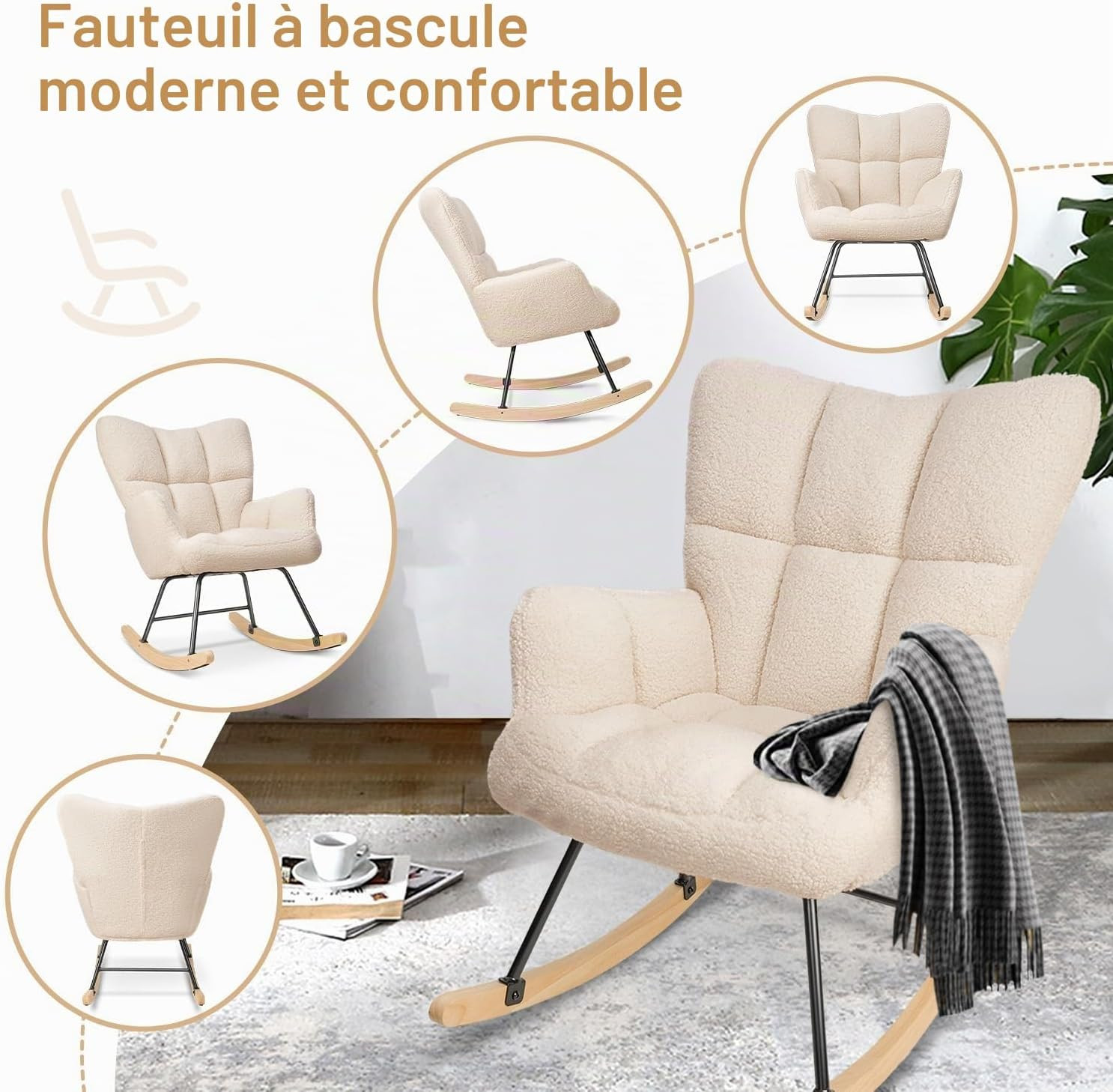 Fauteuil à bascule bois hêtre détail