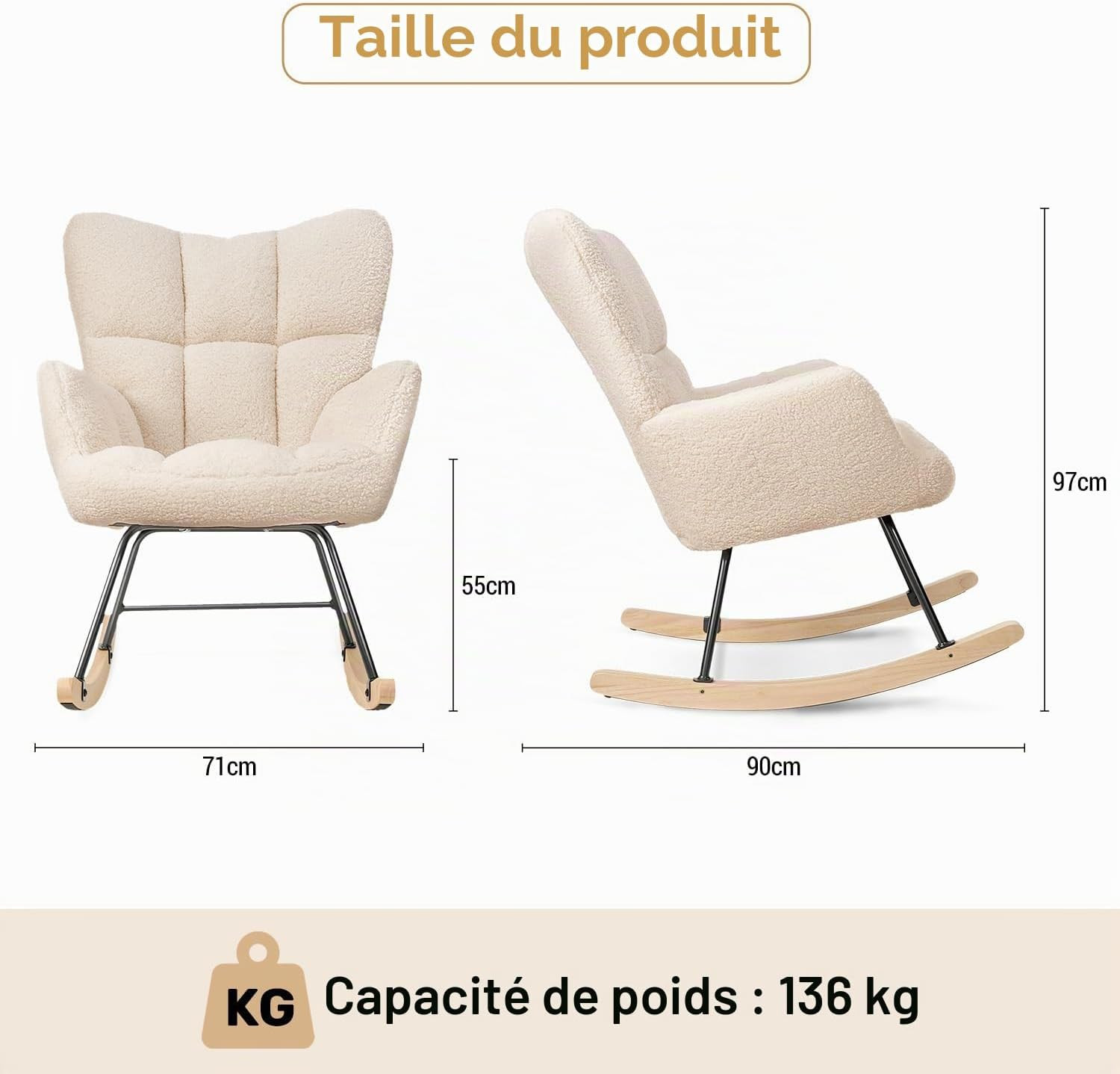 Fauteuil bascule velours scandinave salon