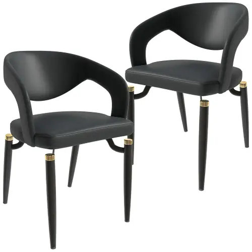 Leather Dining Chair Open Back Design Side Chair with Black Iron Legs Set of 2.webp