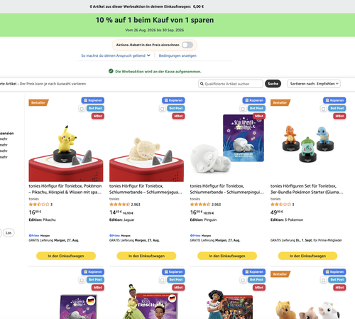 Tonie Figuren ab 6,83 € mit Abzug an der Kasse 10% Coupon