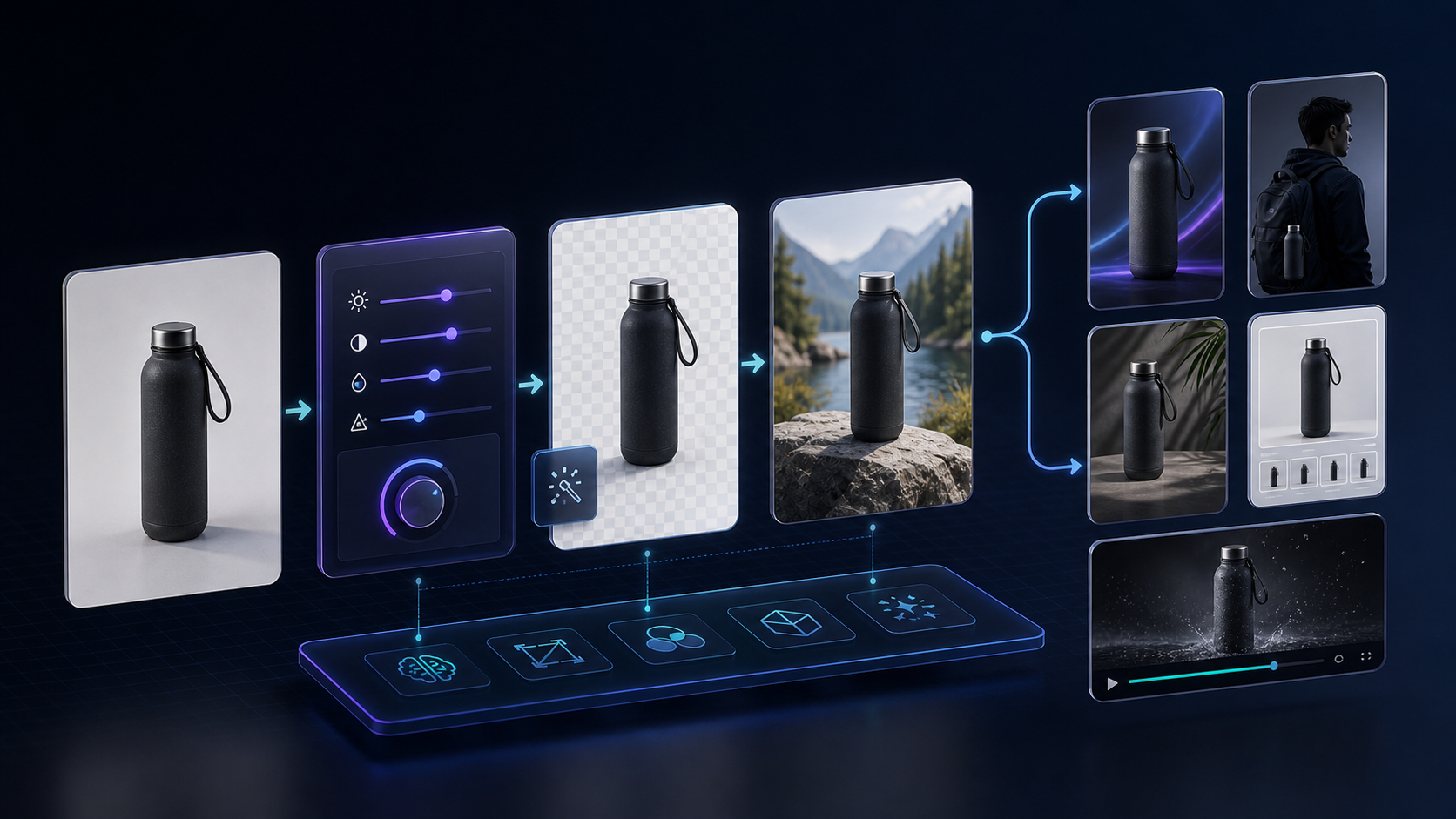 Workflow diagram for product photo enhancement and output creation