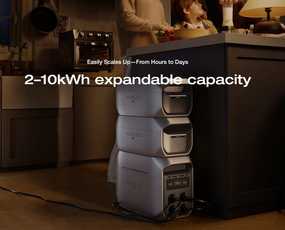 EcoFlow Delta 3 Max Plus cùng pin mở rộng, minh họa khả năng ghép nối