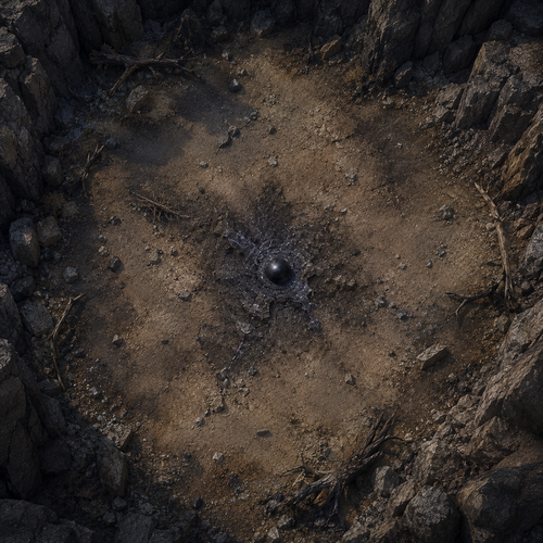 Desolate crater with mysterious orb.png