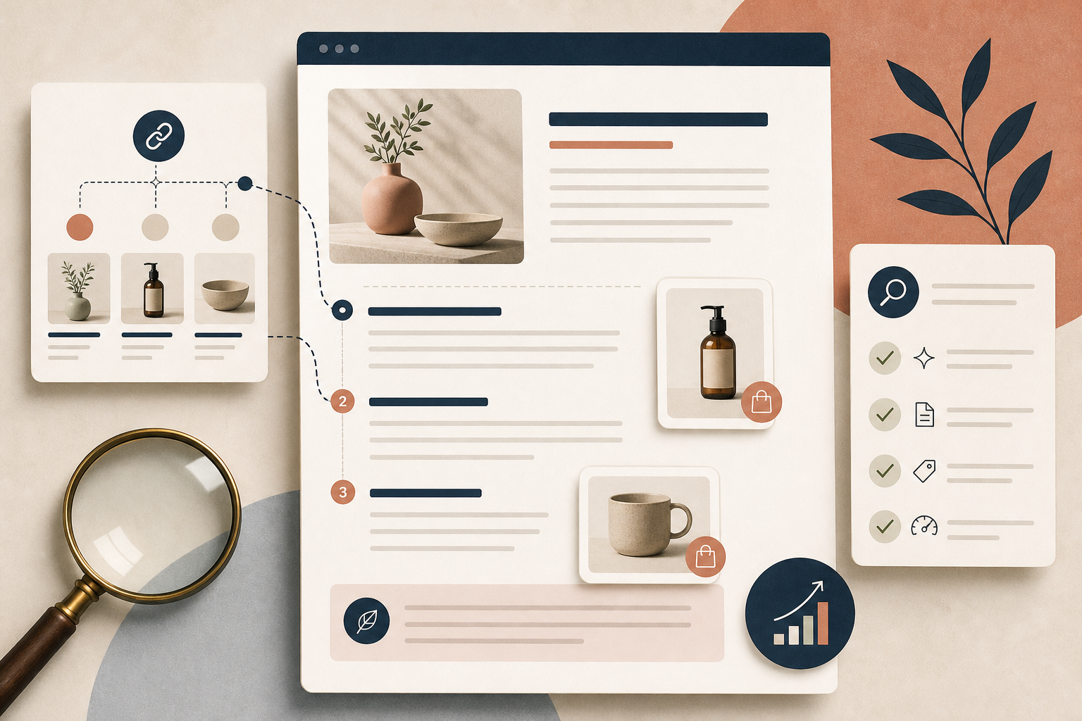 Shopify SEO article layout with headings, internal links, and product callouts