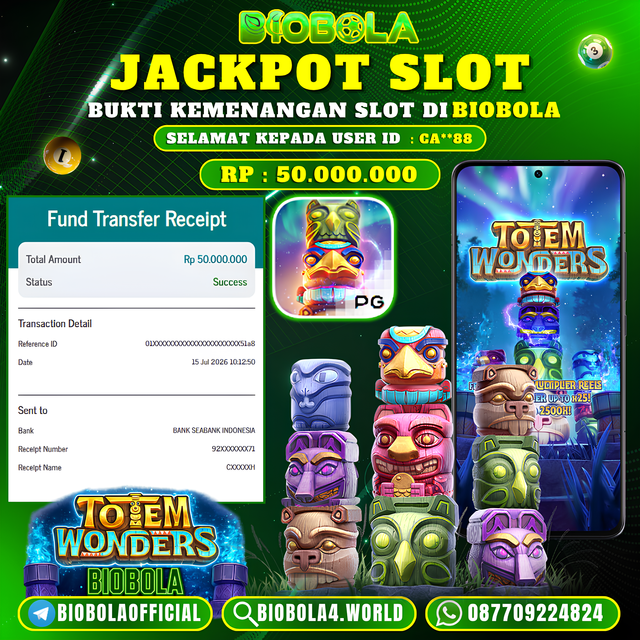 JP " Totem Wonders " PG SOFT) 50.000.000 JT BIOBOLA DI BAYAR LUNAS !!
