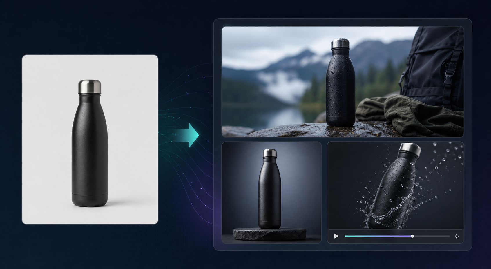 Before and after product enhancement workflow for a stainless bottle