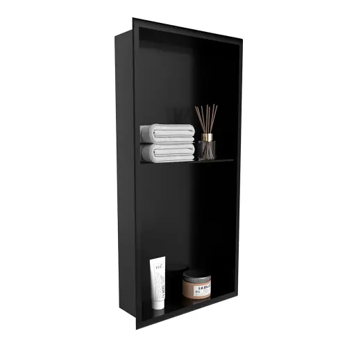 blylund 12 x 24 matte white stainless steel shower niche easy wall inserted bathroom organiser~50610.webp