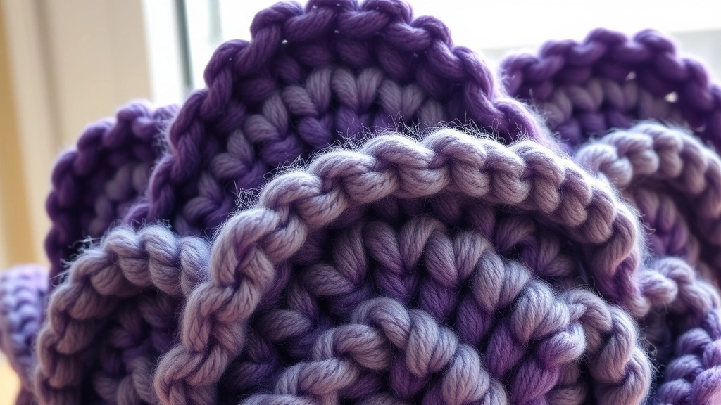 A close-up view of wavy crochet stitches of varying heights mimicking natural rock layers.