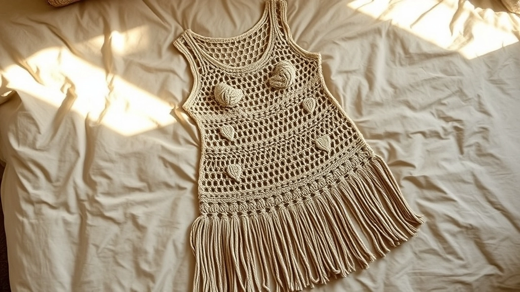 A completed colorful geode crochet top laid flat to show its organic shape.