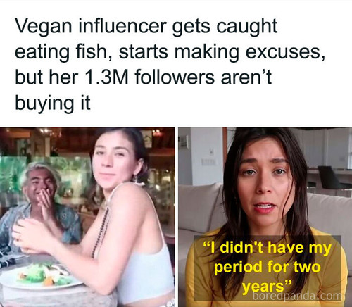 vegan influencer caught eating fish video reactions yovana mendoza ayres.jpg