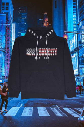 New York City, Embroidered Patriotic Hoodie With Hood Graphic - Navy.png