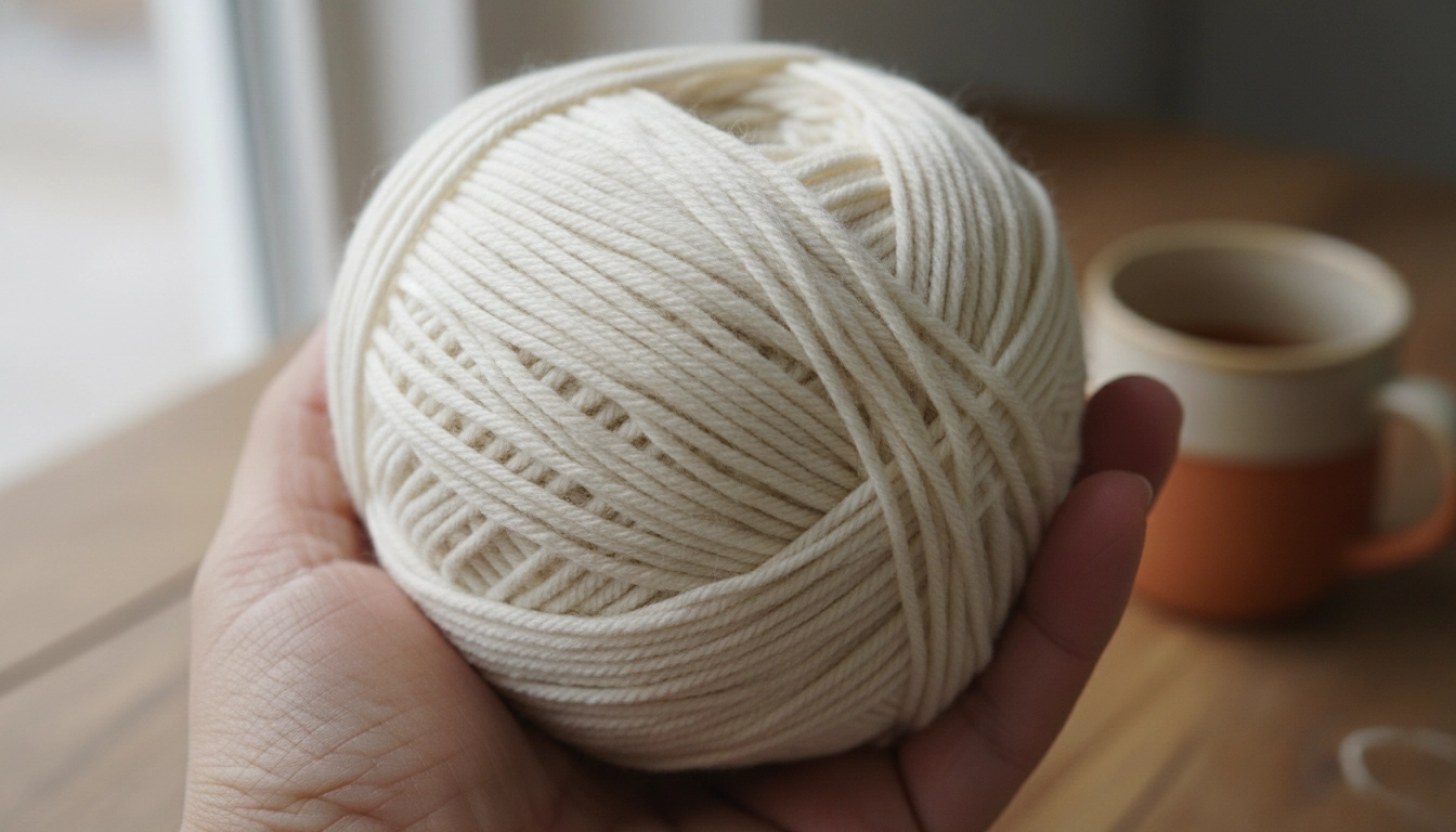 High-quality organic cotton yarn showing its tight twist and natural fiber texture.